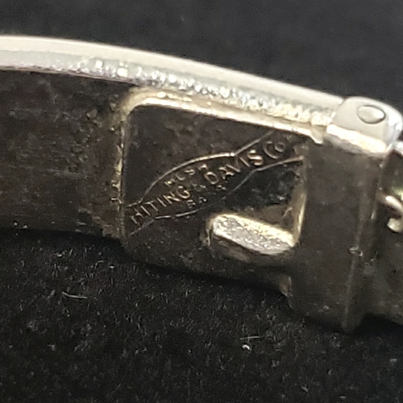 Vintage Signed Whiting & Davis Silver Tone Hinge Clamper Bracelet - Picture 3 of 6